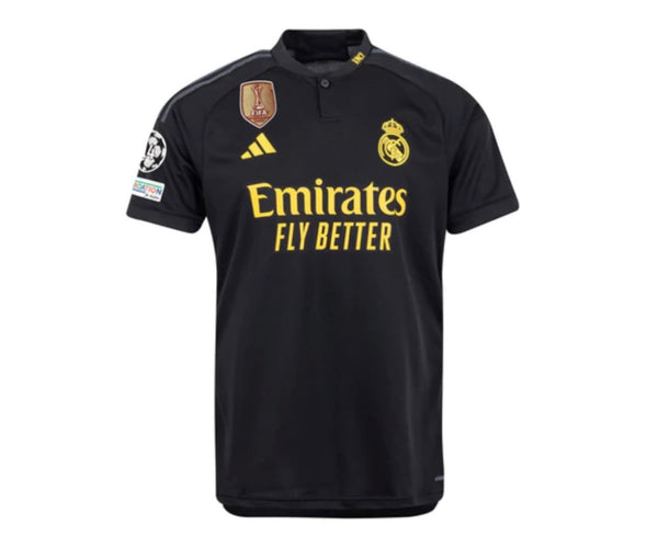 Maillot Real Madrid III avec Patch Ligue des Champions + CWC 23/24 - Noir et Jaune