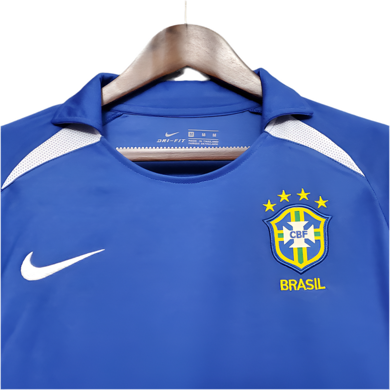 Maillot rétro de l'équipe nationale brésilienne 2002 bleu -