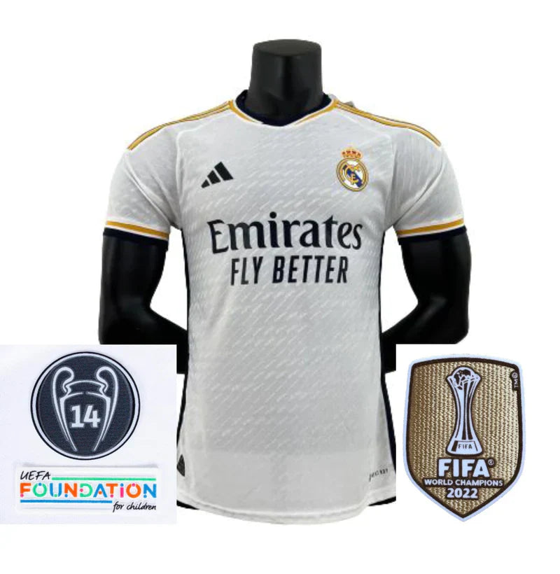 Real Madrid Home Shirt with Champions Patch and FIFA 23/24 - White Men's Player